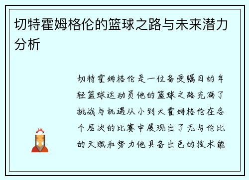 切特霍姆格伦的篮球之路与未来潜力分析