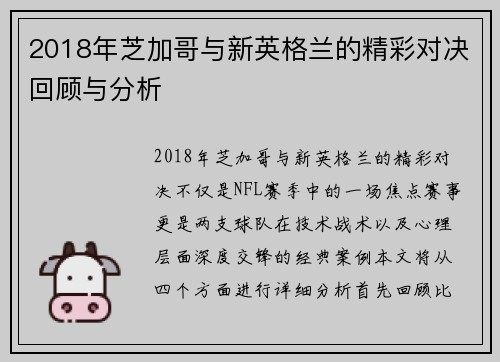 2018年芝加哥与新英格兰的精彩对决回顾与分析