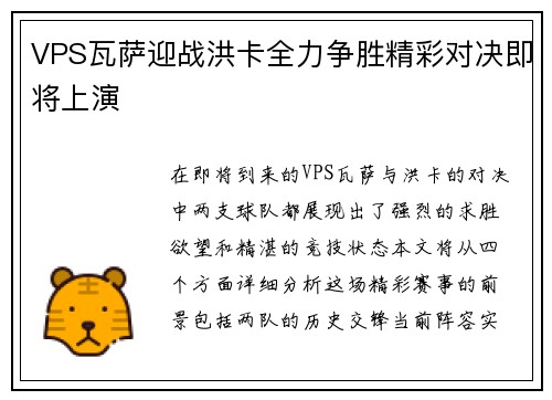 VPS瓦萨迎战洪卡全力争胜精彩对决即将上演