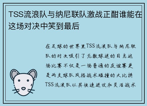 TSS流浪队与纳尼联队激战正酣谁能在这场对决中笑到最后