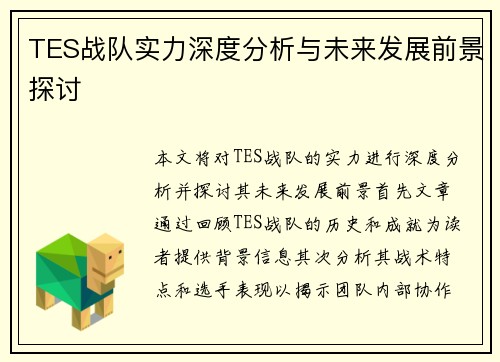 TES战队实力深度分析与未来发展前景探讨