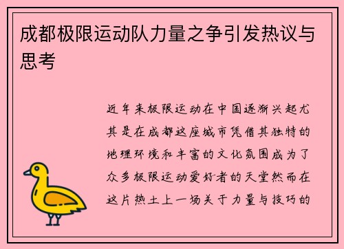 成都极限运动队力量之争引发热议与思考